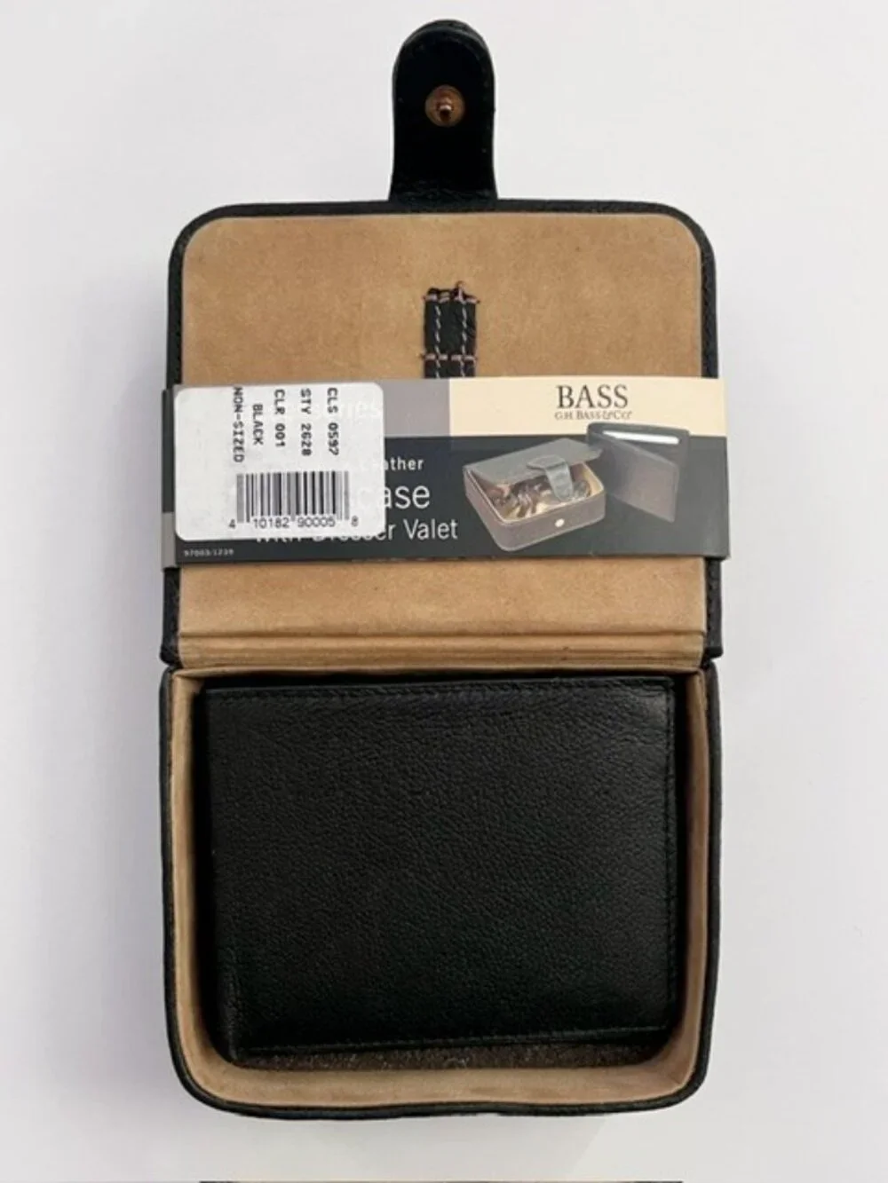 BASS Men’s Black Genuine Leather Wallet with Card Holder & Dresser Valet Box